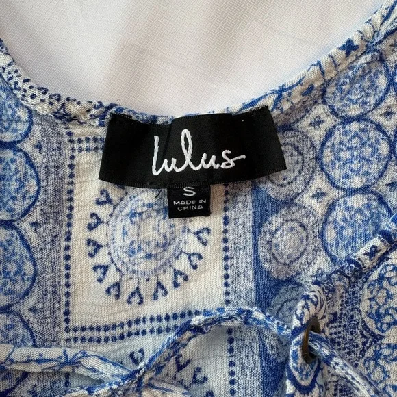 Lulus Blue Patterned Women's baby doll Mini dress Sz S - Picture 2 of 6